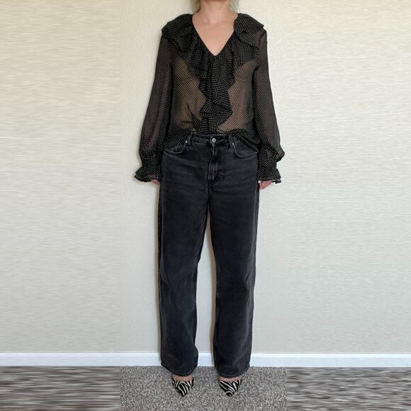 Mango Blouse Black with White Polka Dot Size L - Picture 1 of 10